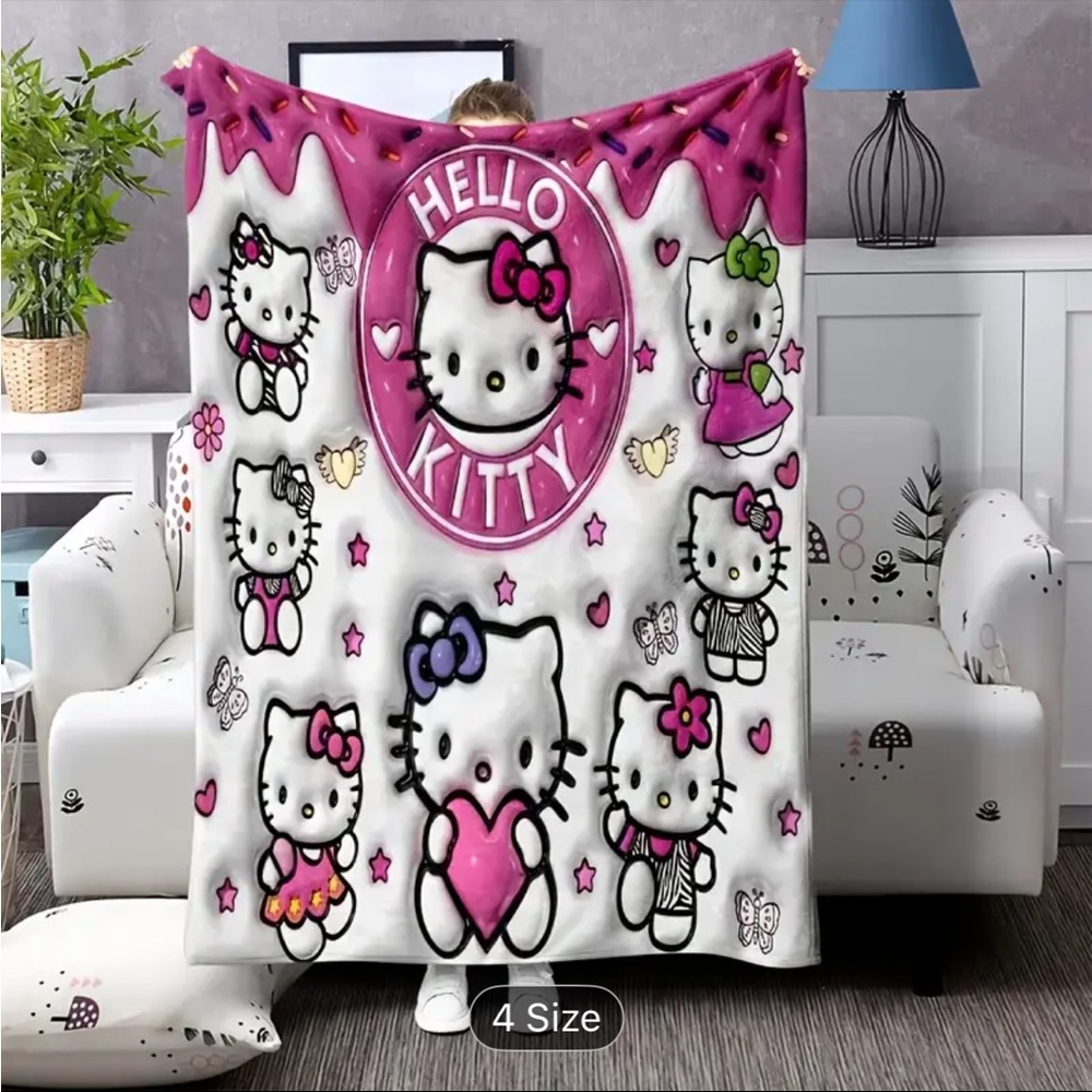 Hello Kitty Pink and White Throw Blanket